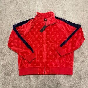 OVO Octobers Very Own Red Velour Track Jacket Monogram Owl Navy Stripe Large NEW